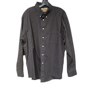 Roundtree & Yorke Gold Label Mens Stripe Shirt Long Sleeve Button Front Sz L